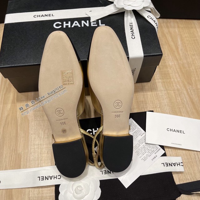 Chanel專櫃經典款女士涼鞋 香奈兒時尚sling back涼鞋平跟鞋6.5cm中跟鞋 dx2559